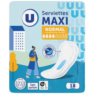 U Serviettes hygiéniques maxi normal pliées x18