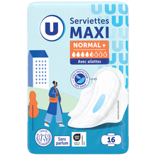 U Serviettes hygiéniques maxi normal plus pliées x16