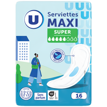 U Serviettes hygiéniques maxi super pliées x16