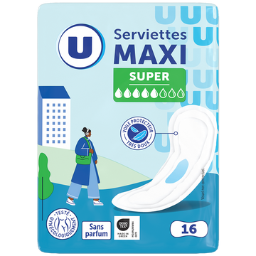 U Serviettes hygiéniques maxi super pliées x16