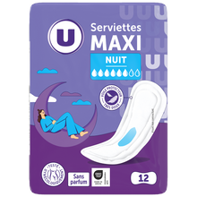 U Serviettes périodiques maxi nuit pliées x12
