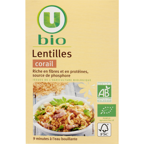 U BIO Lentilles corail, paquet de 500g