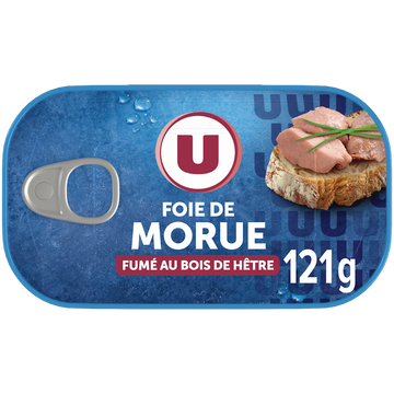 U Foie de morue fumé au feu de bois 121g