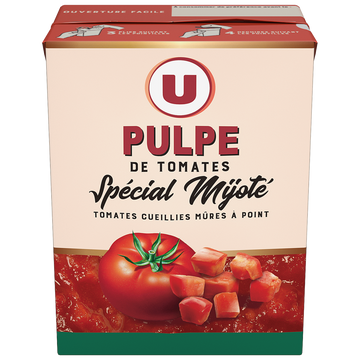 U Pulpe de Tomates spécial mijotés finement concassé  paquet de 390g