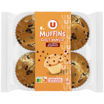 U Muffins au goût vanille et aux pépites chocolat, x4 300g