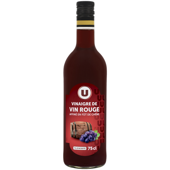 U Vinaigre de vin rouge affiné en fût de chêne 7°  bouteille en verrede75cl