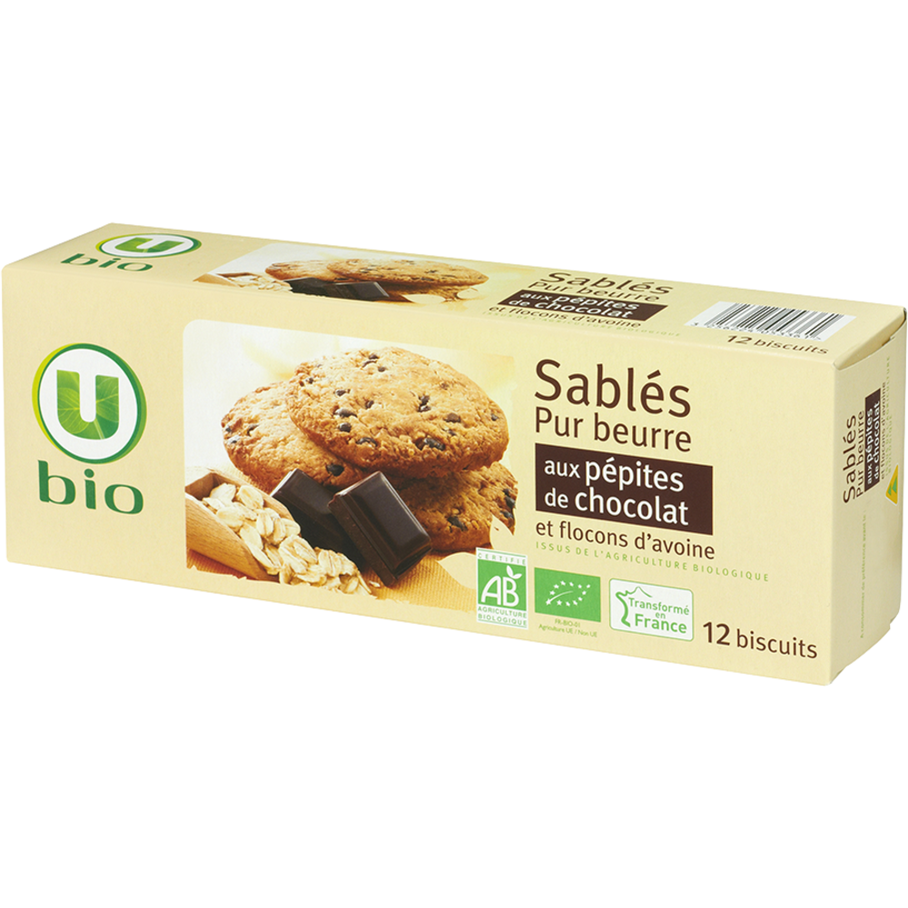 U BIO Biscuits Sablés bio pur beurre pépites chocolat et flocons avoine - Boîte 200g