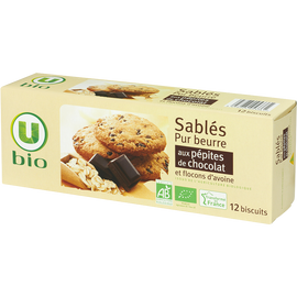 U BIO Biscuits Sablés bio pur beurre pépites chocolat et flocons avoine - Boîte 200g