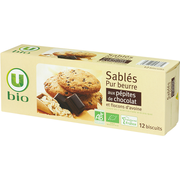 U BIO Biscuits Sablés bio pur beurre pépites chocolat et flocons avoine - Boîte 200g
