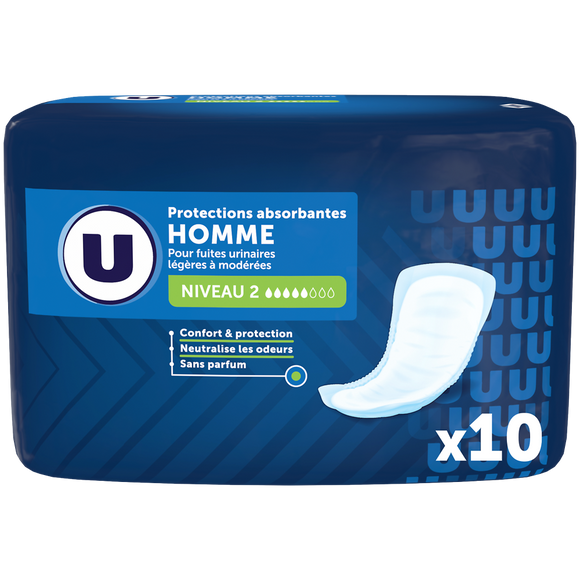 U Protections anatomiques incontinence pour homme niveau 2, x10