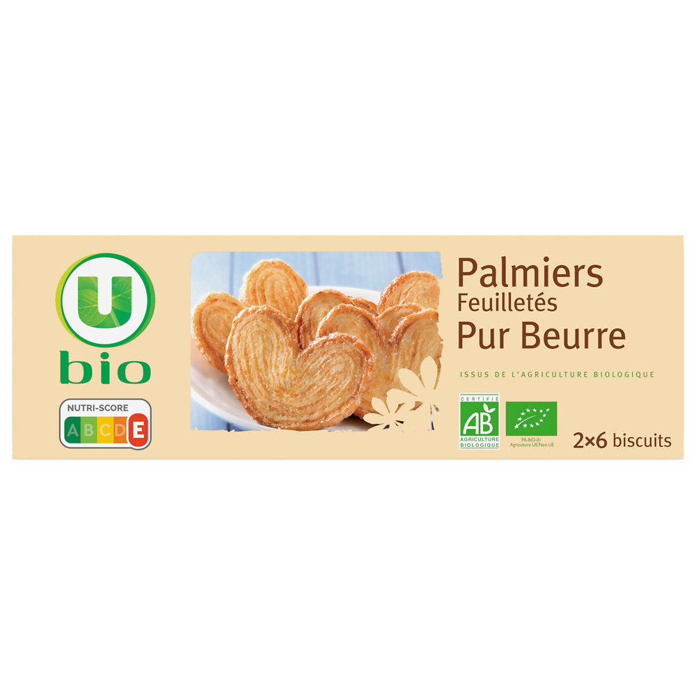 U BIO Palmiers pur beurre   paquet de 100g