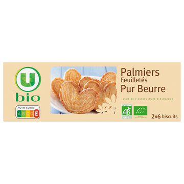U BIO Palmiers pur beurre   paquet de 100g