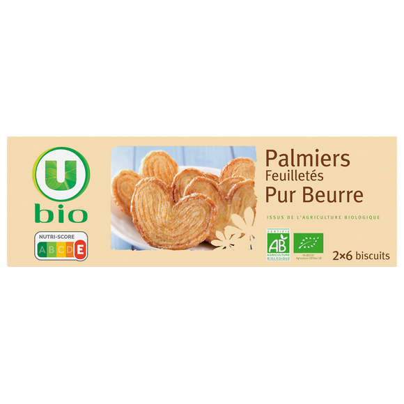 U BIO Palmiers pur beurre   paquet de 100g