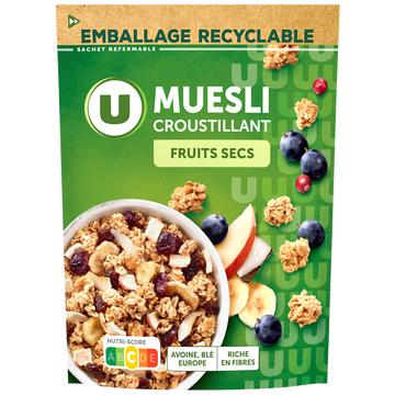 U Céréales Muesli croustillant aux fruits secs paquet 500g