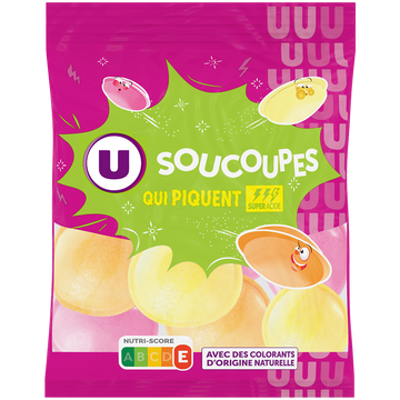 U Bonbons Confiserie soucoupes acidulées en poudre sachet de 39g