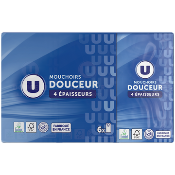 U Mouchoirs blanc classique  étui de 6