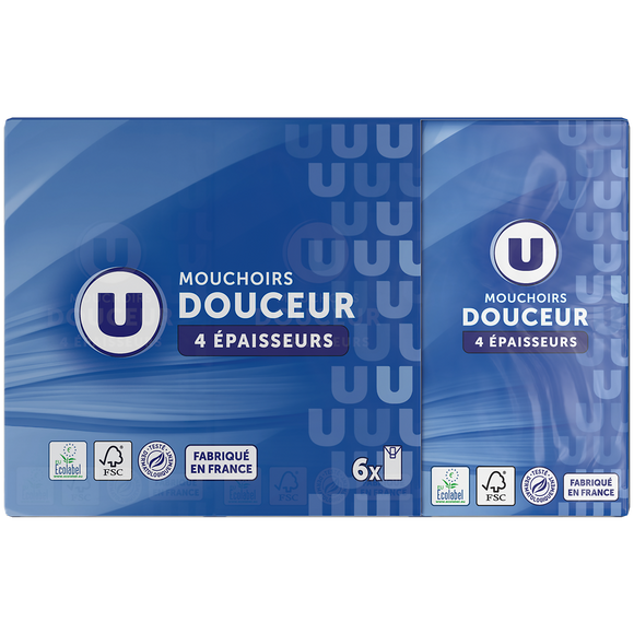 U Mouchoirs blanc classique  étui de 6