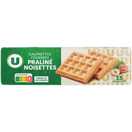 U Gaufrettes fourrées noisettes et praliné  paquet de 110g