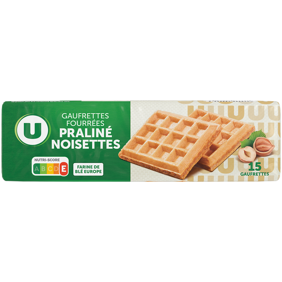 U Gaufrettes fourrées noisettes et praliné paquet de 110g
