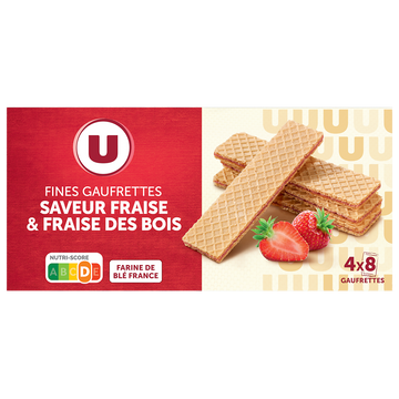 U Fines gaufrettes saveur fraise & fraise des bois, 160g