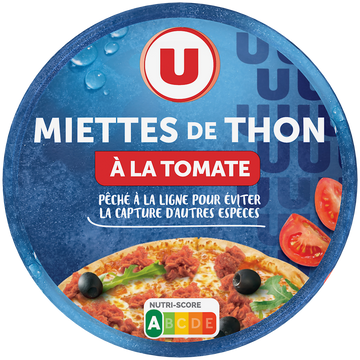 U Miettes thon à la tomate pêché ligne boîte, boîte de 160g
