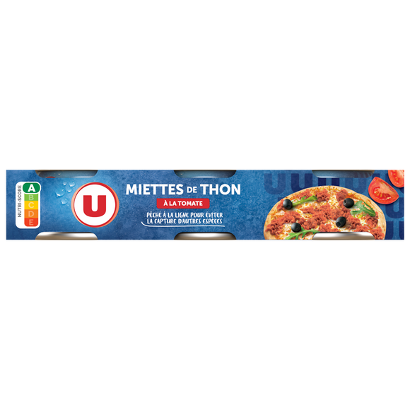 U Miettes de thon tomate pêché canne  3 boîtes  -  240g