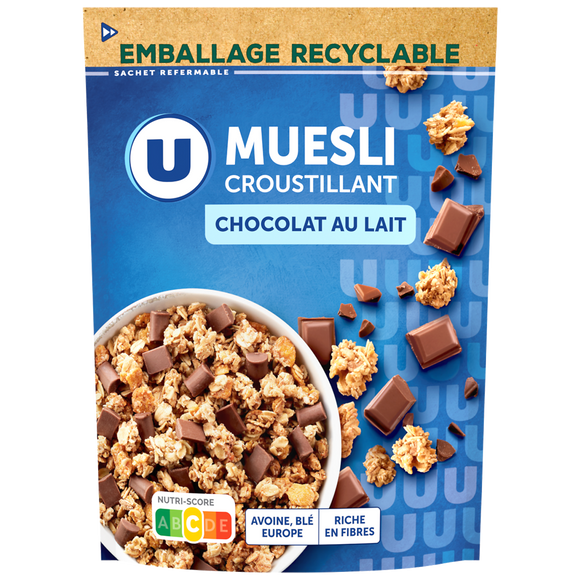U Céréales Muesli croustillant au chocolat au lait  500g