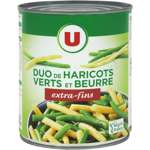 U Mélange haricots verts et beurre très fins - Boîte de 455g net égoutté