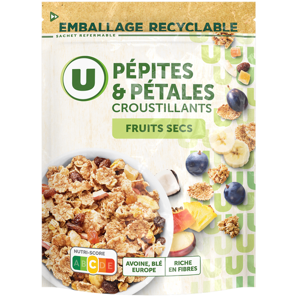 U Céréales Pépites et pétales aux fruits secs sachet de 400g
