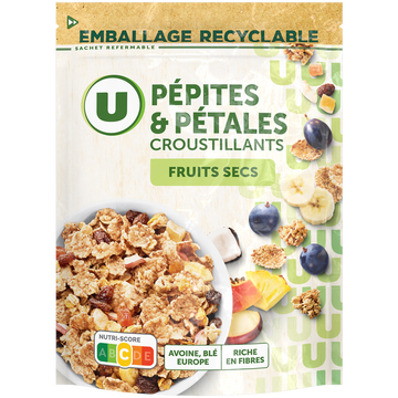 U Céréales Pépites et pétales aux fruits secs  sachet de 400g