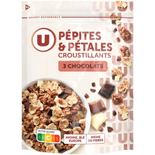 U Céréales Pépites et pétales aux 3 chocolats paquet de 400g