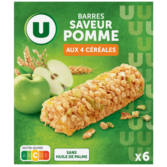 U Barres de céréales saveur pomme verte 6x125g