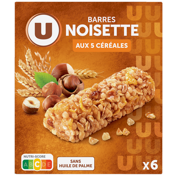 U Barres de céréales noisettes x6 - 125g