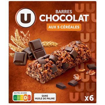U Barres de céréales chocolat noir aux 5 céréales - 126g x6