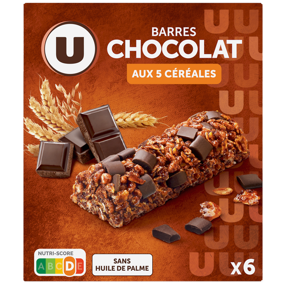 U Barres de céréales chocolat noir aux 5 céréales - 126g x6