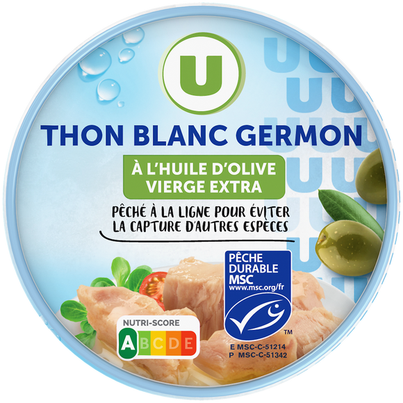 U Thon blanc entier huile d'olive  boîte de 160g