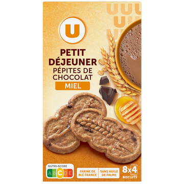 U Biscuits Petit déjeuner miel pépites de chocolat paquet de 400g