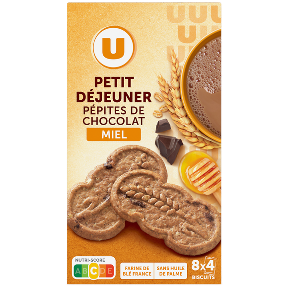U Biscuits Petit déjeuner miel pépites de chocolat paquet de 400g