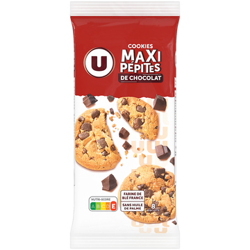 U Cookies premium maxi pépites chocolat paquet de 184g