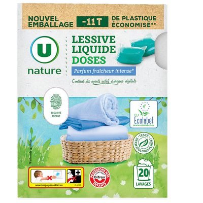 U NATURE Lessive en doses - Fraicheur intense - 20 lavages - 480 g