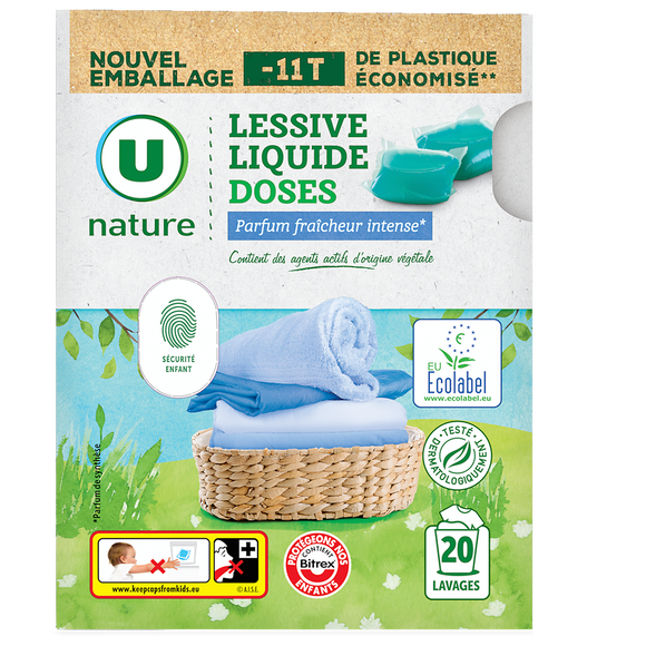 U NATURE Lessive en doses - Fraicheur intense - 20 lavages - 480 g