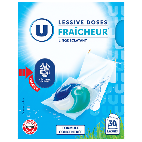 U Lessive en doses - Fraîcheur - 30 lavages - 390 g