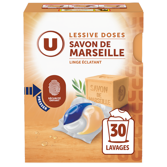 U Lessive en doses - Savon de Marseille - 30 lavages - 390 g