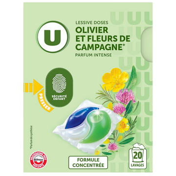 U Lessive en doses - Olivier et fleurs de campagne - 20 lavages - 260 g