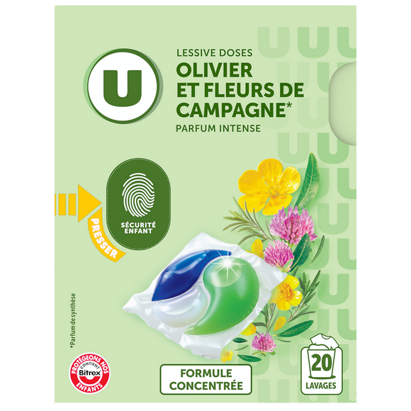 U Lessive en doses - Olivier et fleurs de campagne - 20 lavages - 260 g