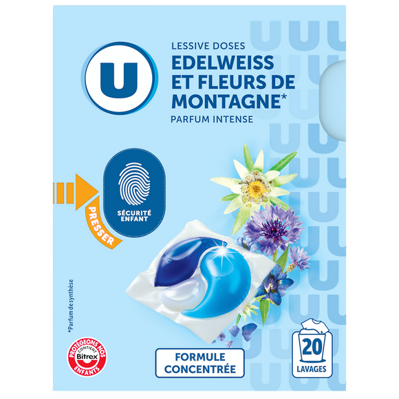 U Lessive en doses - Edelweiss et fleurs de montagne - 20 lavages - 260g