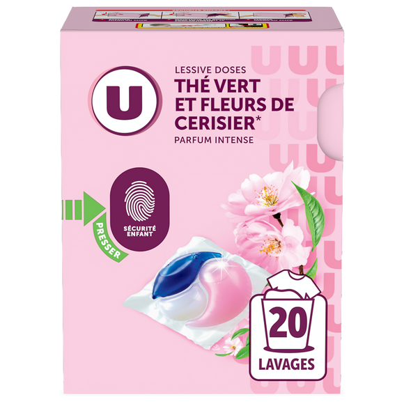 U Lessive en doses - Thé vert et fleurs de cerisier - 20 lavages - 260 g