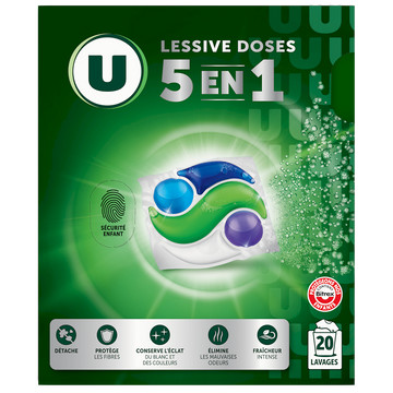 U Lessive en doses - 5 en 1 - 20 lavages - 420 g
