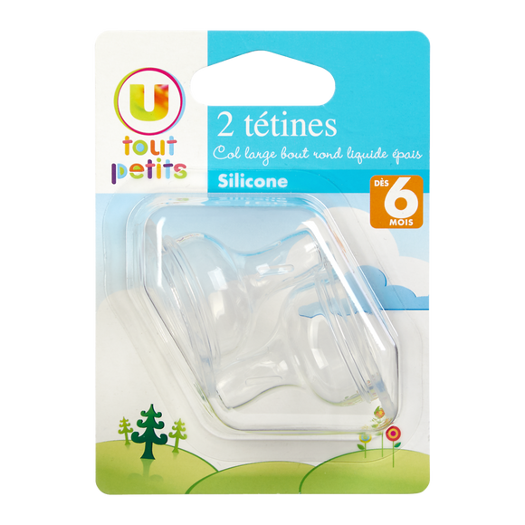 U TOUT PETITS Tetine x2 silicone col large bout rond liquide epais