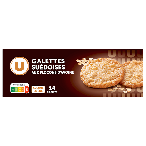 U Biscuits Galettes suédoises aux flocons d'avoine nature 14 Biscuits Galettes - 100g